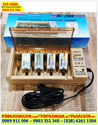 Super BC-2500, Bộ sạc 4viên Pin 9v vuông -Kèm sẳn 4 Pin sạc Camelion NH-9v200BP1 (9v-200mAh, pin màu cam)
